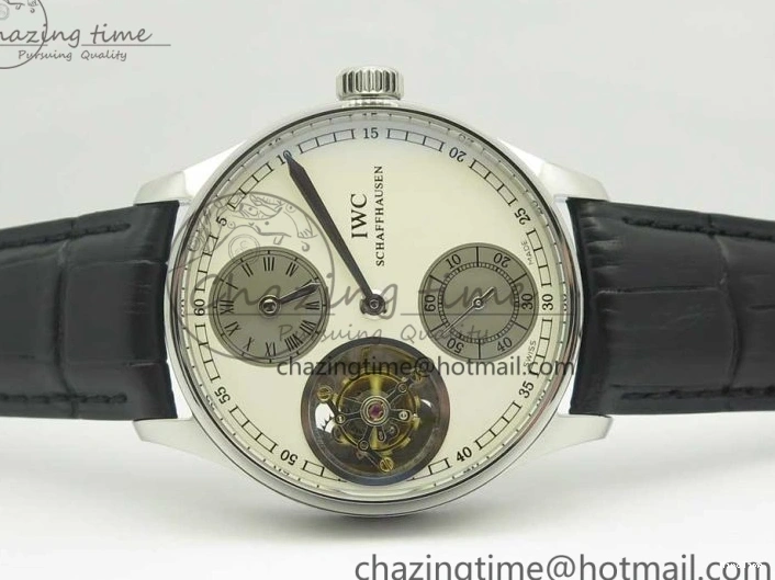 MIROTIME 0331 Upgraded Portuguese Flying Tourbillon SS White Dial 2 Sub Dials on Black Leather Strap 7161